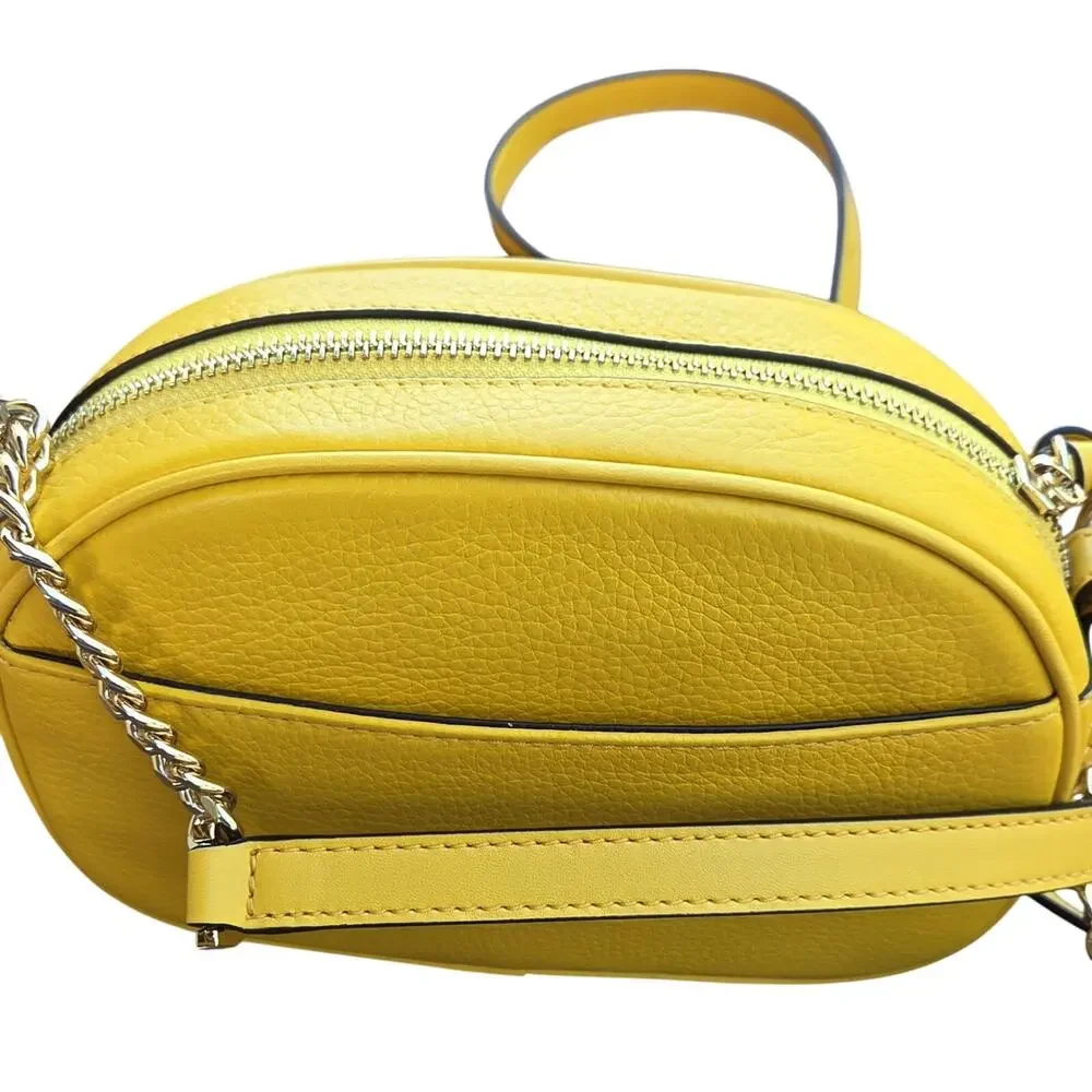 Michael Kors Yellow Crossbody Bag Brynn Pebbled Leather Chain Strap - Picture 8 of 12